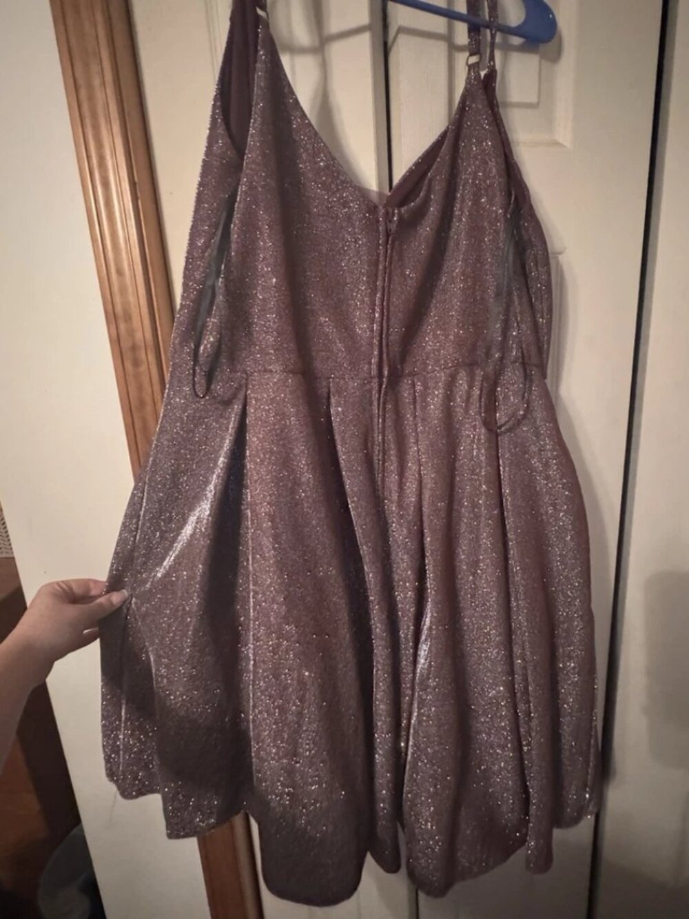 B. Darlin Purple Glitter Metallic V-Neck Strappy A-Line Short Dress